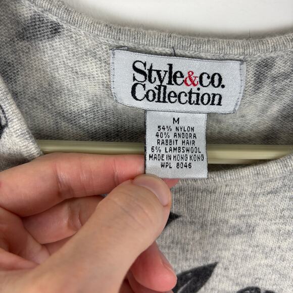 VINTAGE 90s Gray floral short sleeve sweater Nylon Angora - Style&Co. Collection - Picture 5 of 6